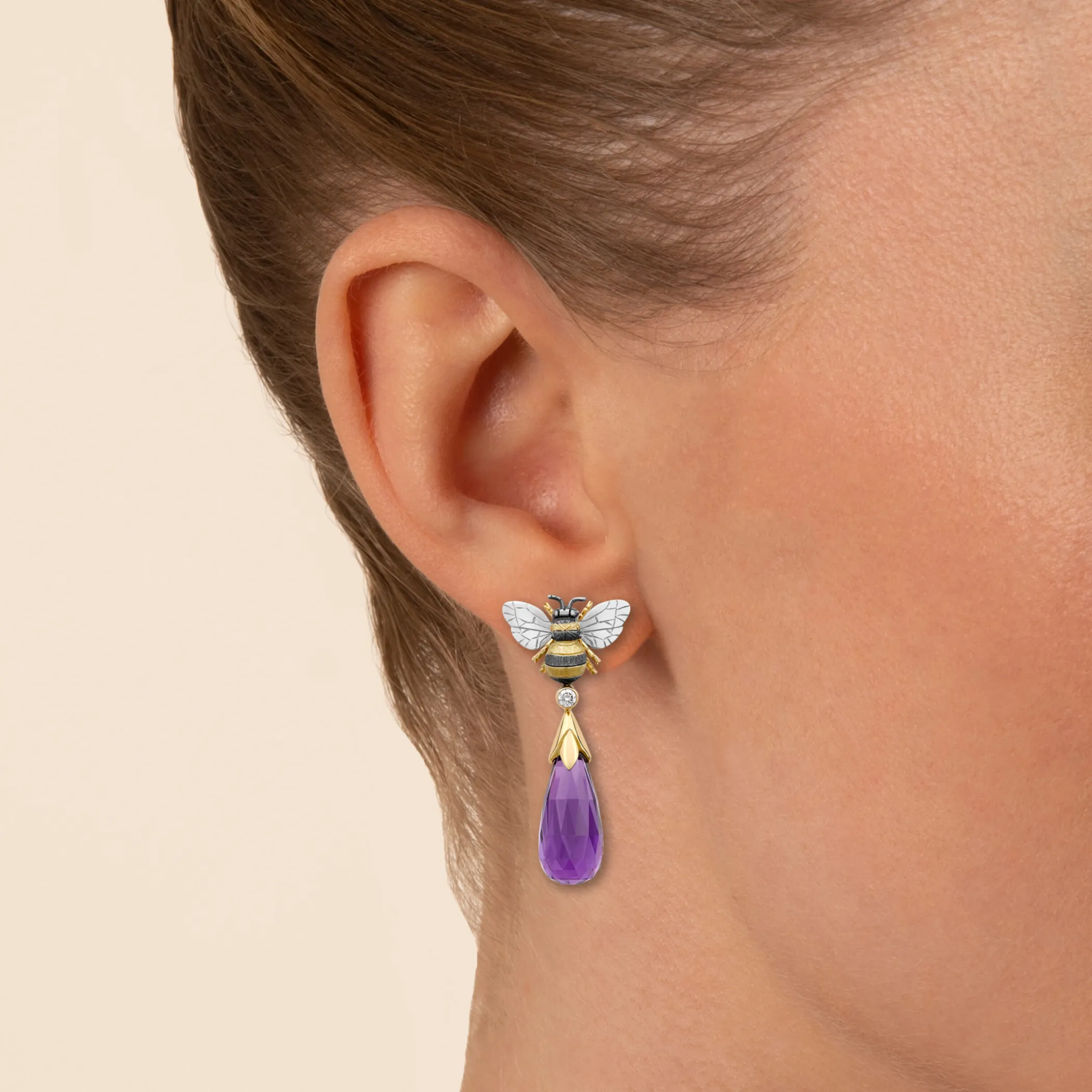 Theo Fennell Jewellery | One Off Pieces*Amethyst & Diamond Large Bee Drop Earrings