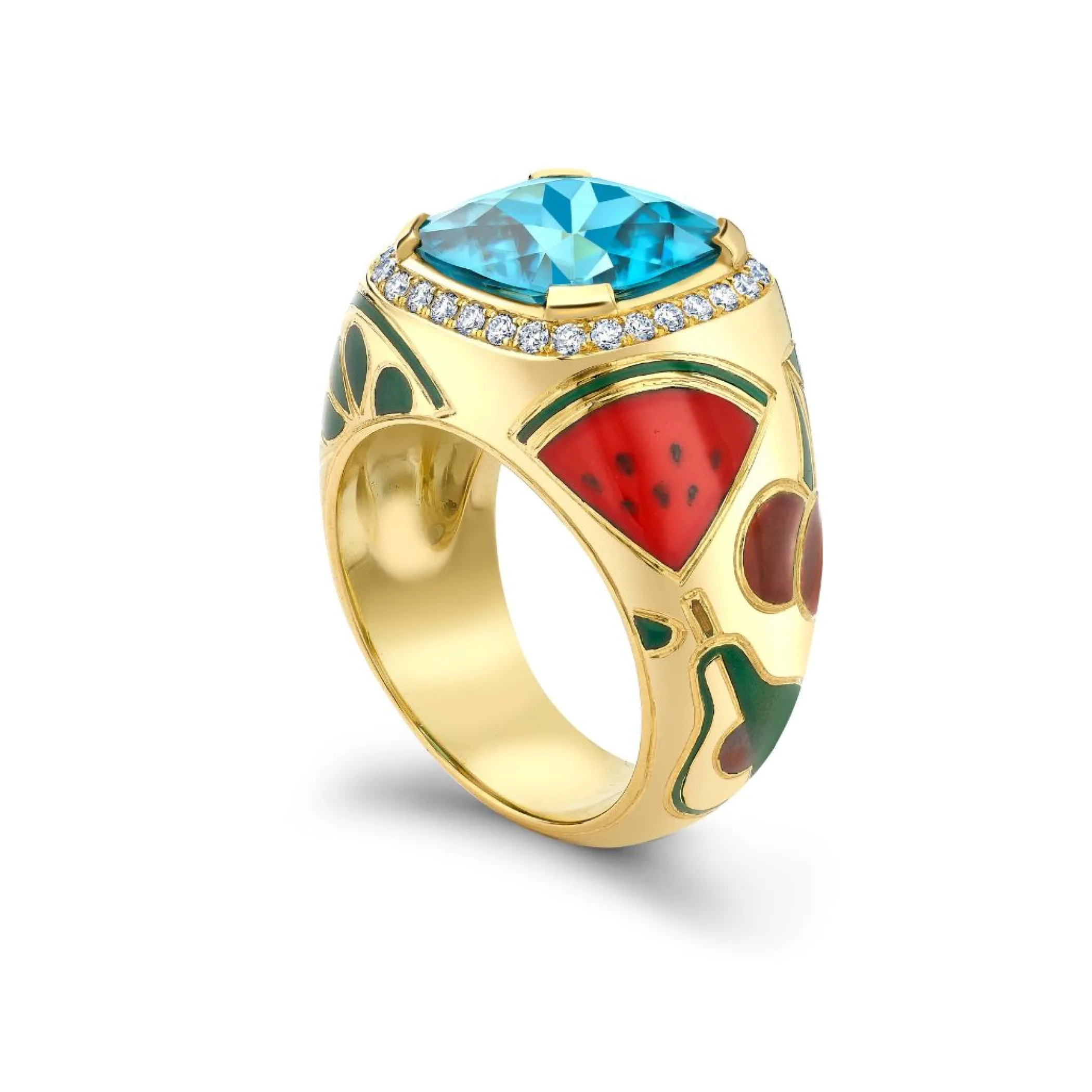 Theo Fennell Jewellery | One Off Pieces*Blue Zircon and Diamond Fruity Enamel Ring