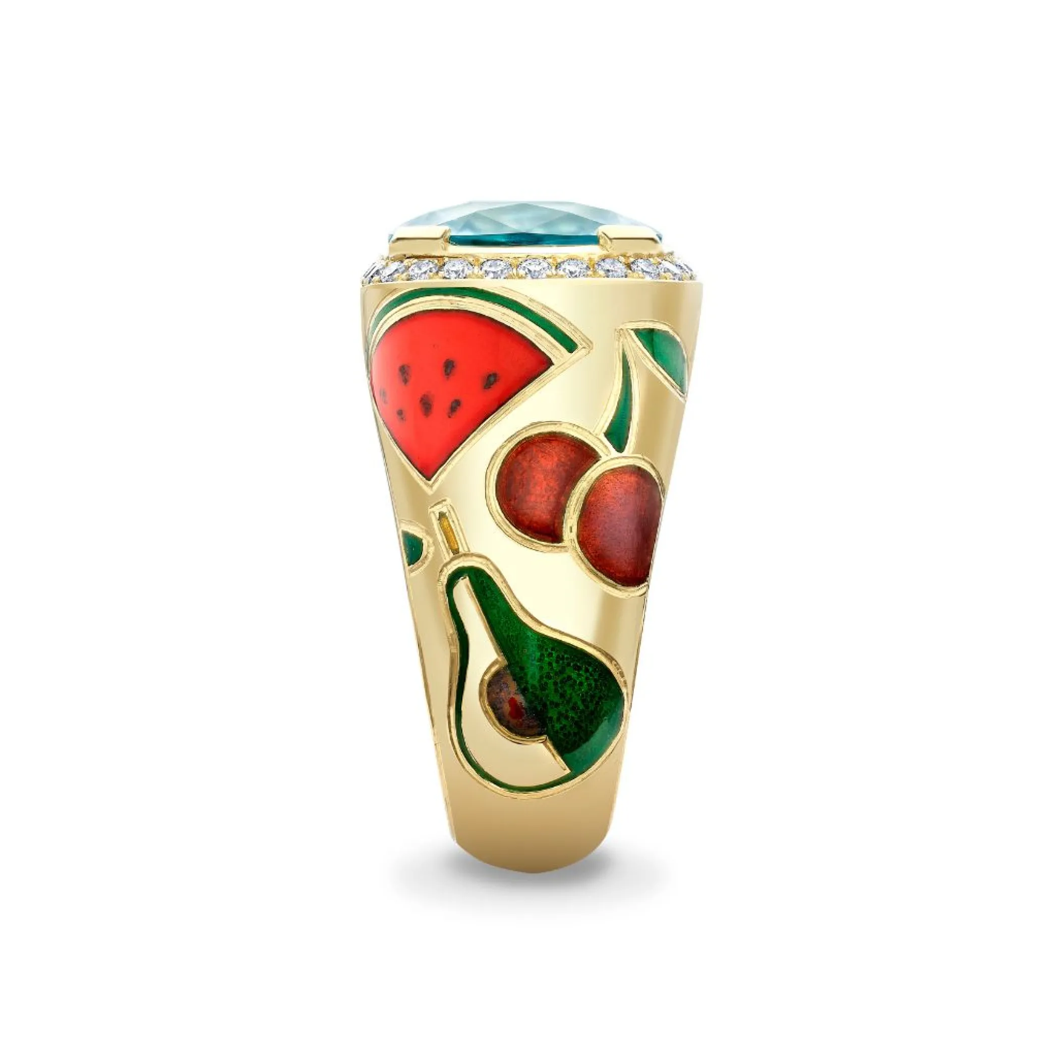 Theo Fennell Jewellery | One Off Pieces*Blue Zircon and Diamond Fruity Enamel Ring