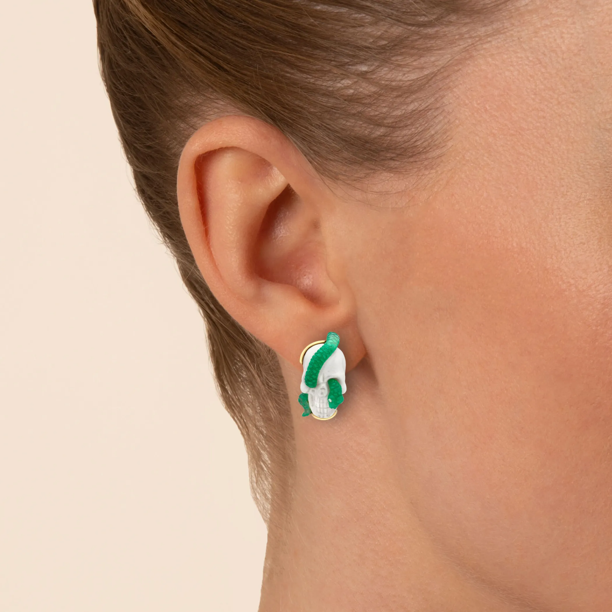 Theo Fennell Jewellery | One Off Pieces*Carved Mammoth Bone Skull and Snake Stud Earrings