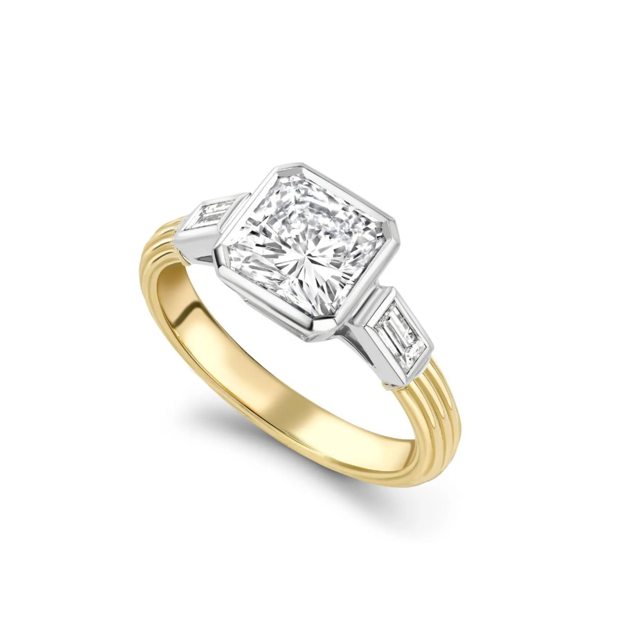 Theo Fennell Jewellery | One Off Pieces*2.27ct Radiant Cut Diamond Three Stone Rail Ring
