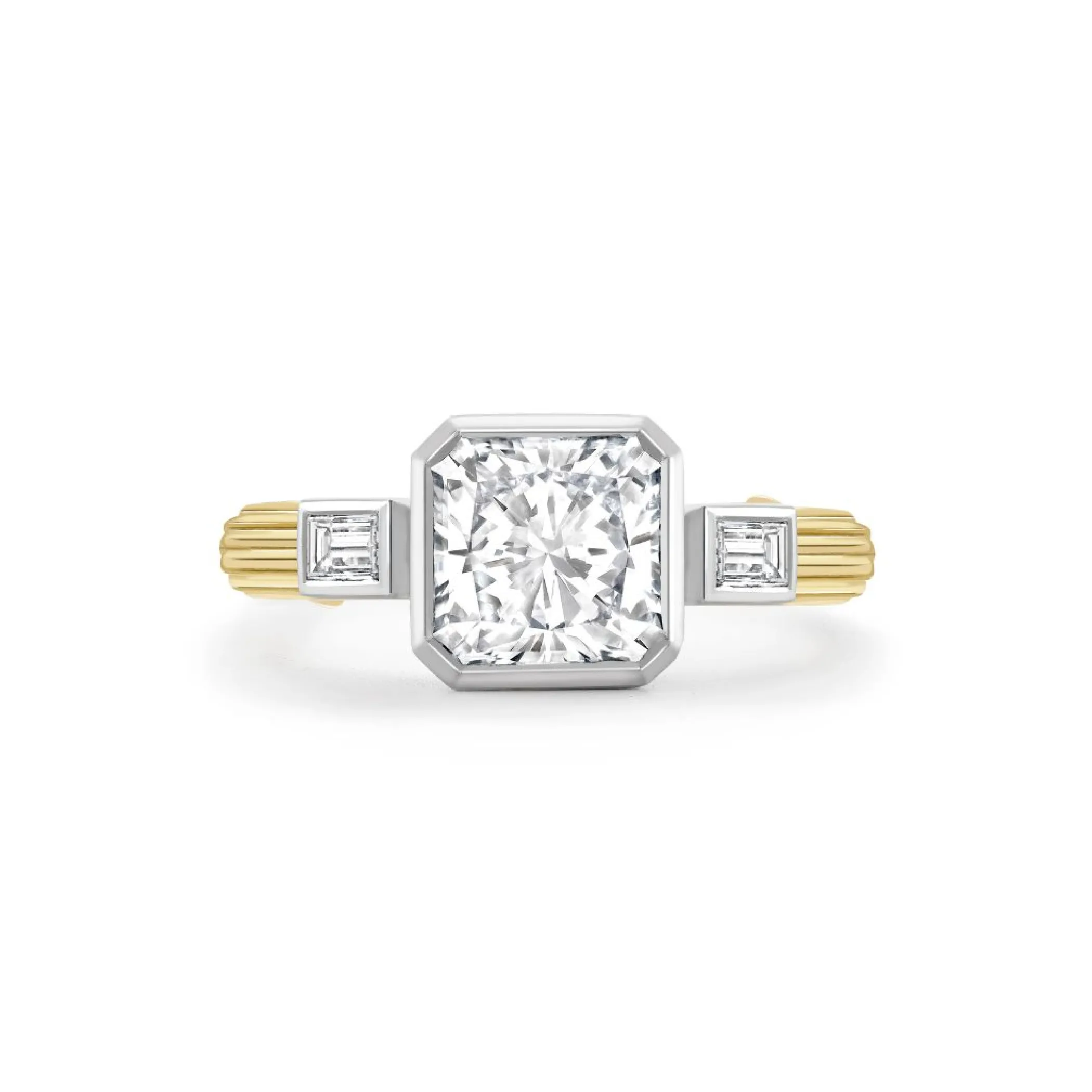 Theo Fennell Jewellery | One Off Pieces*2.27ct Radiant Cut Diamond Three Stone Rail Ring