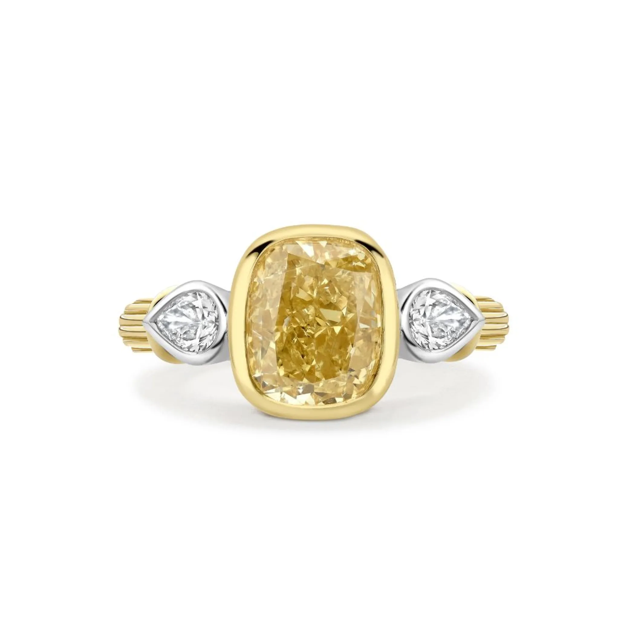 Theo Fennell Jewellery | One Off Pieces*3.00ct Yellow Cushion Diamond Three Stone Rail Ring
