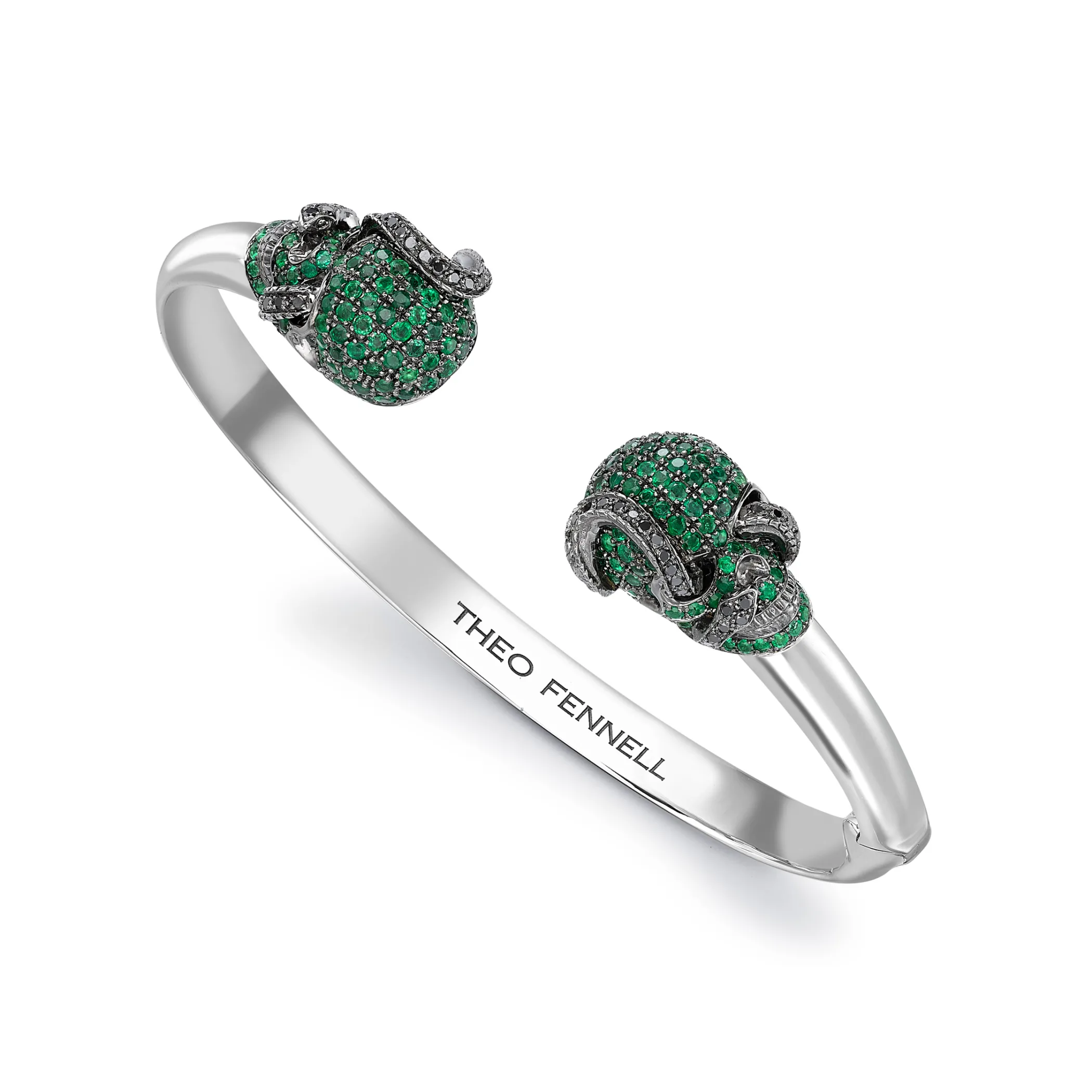 Theo Fennell Jewellery | Bangles*Emerald and Black Diamond Skull and Snake Medium Bangle