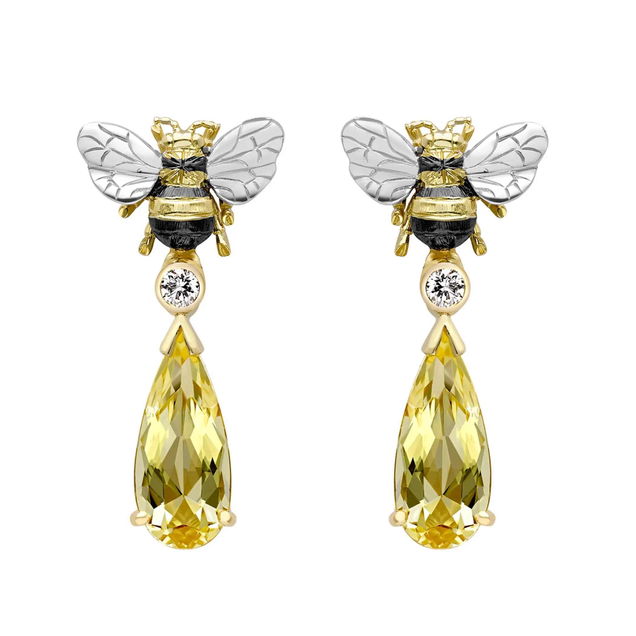 Theo Fennell Jewellery | One Off Pieces*Golden Beryl & Diamond Bee Drop Earrings