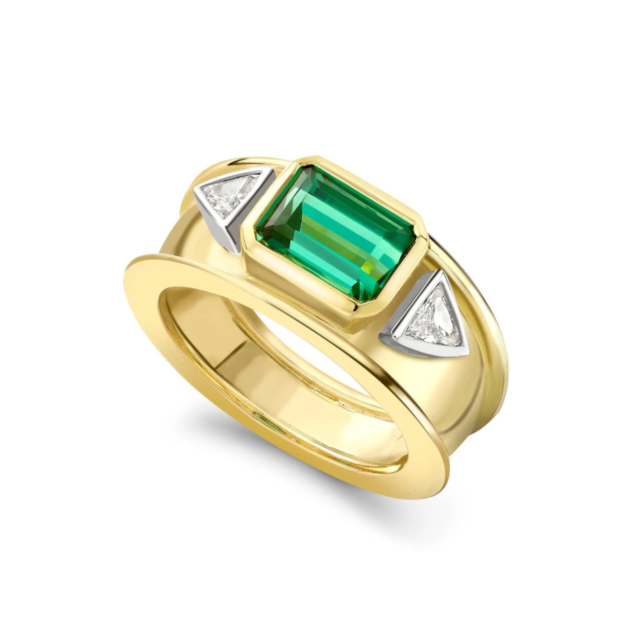 Theo Fennell Jewellery | Rings*Green Tourmaline and Diamond Slim Bombé Ring