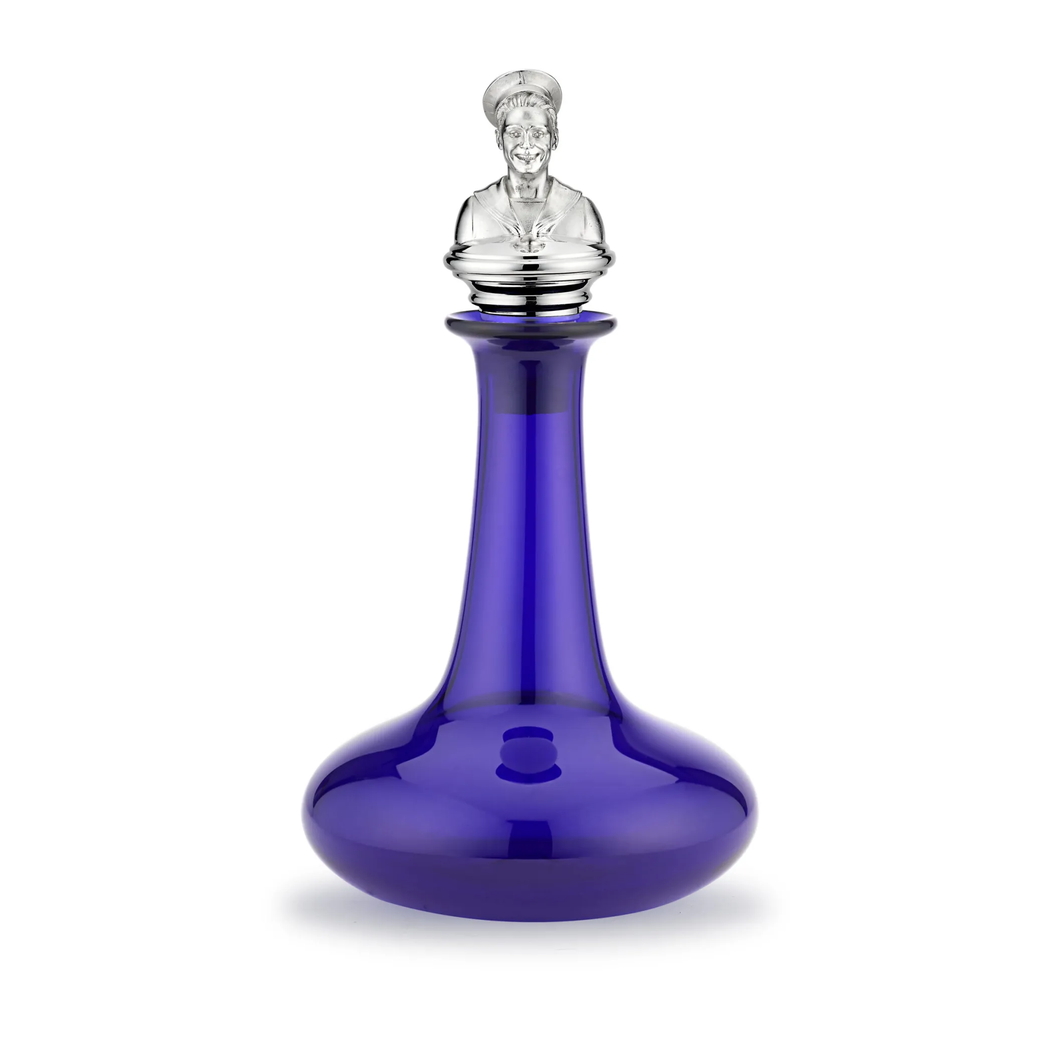 Theo Fennell Silverware*Jolly Jack Tar Sailor Silver Stopper on Antique Blue Ships Decanter