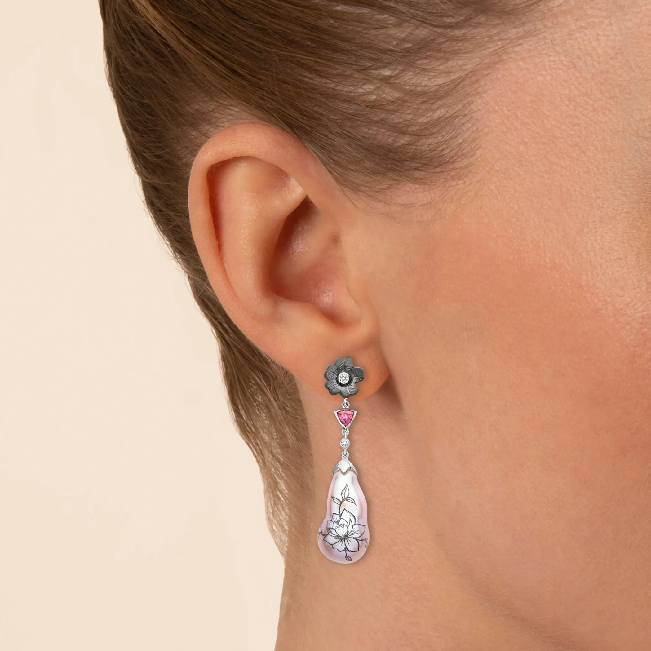 Theo Fennell Jewellery | Drop Earrings*Scrimshaw Pearl and Diamond Drop Earrings