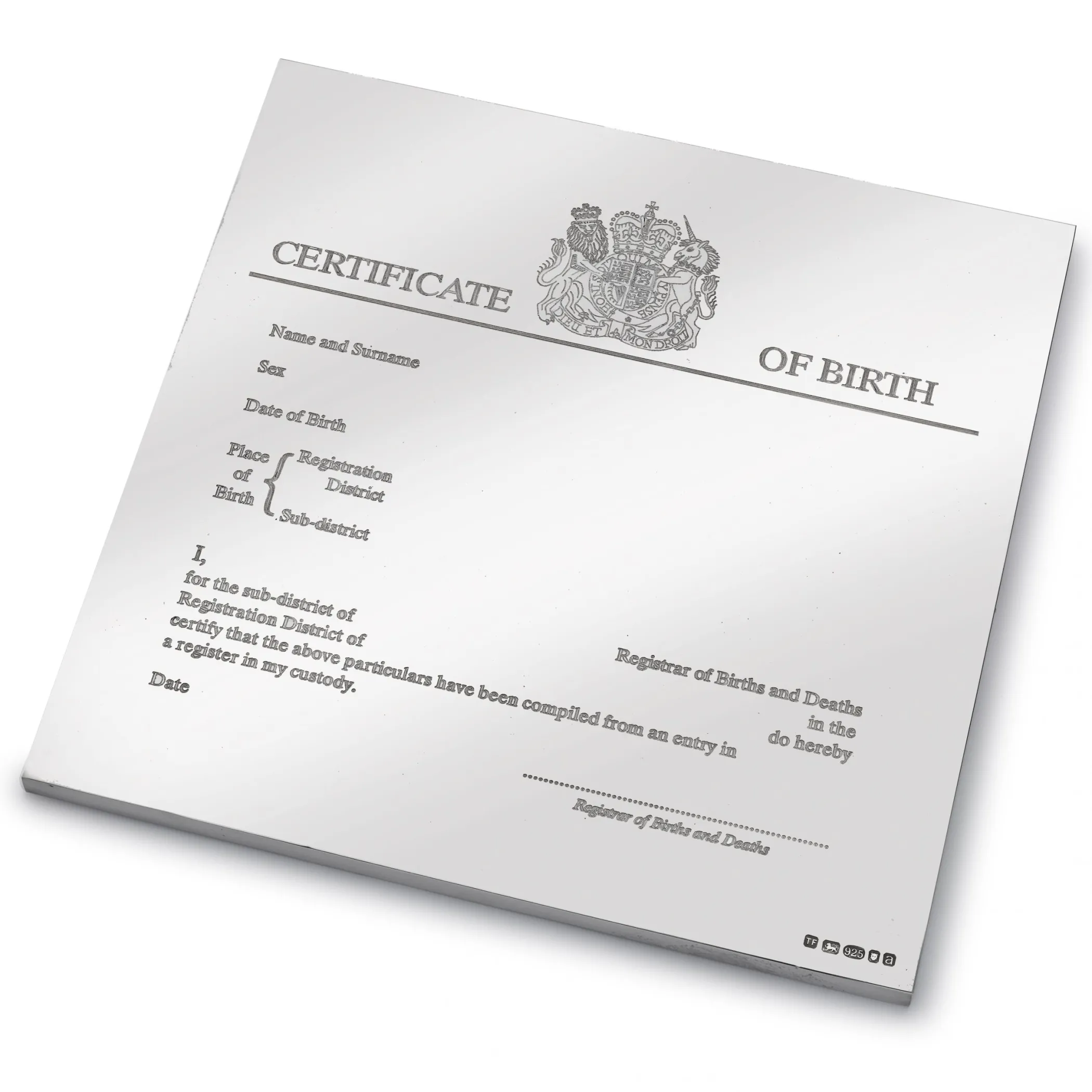 Theo Fennell Silverware*Silver Birth Certificate