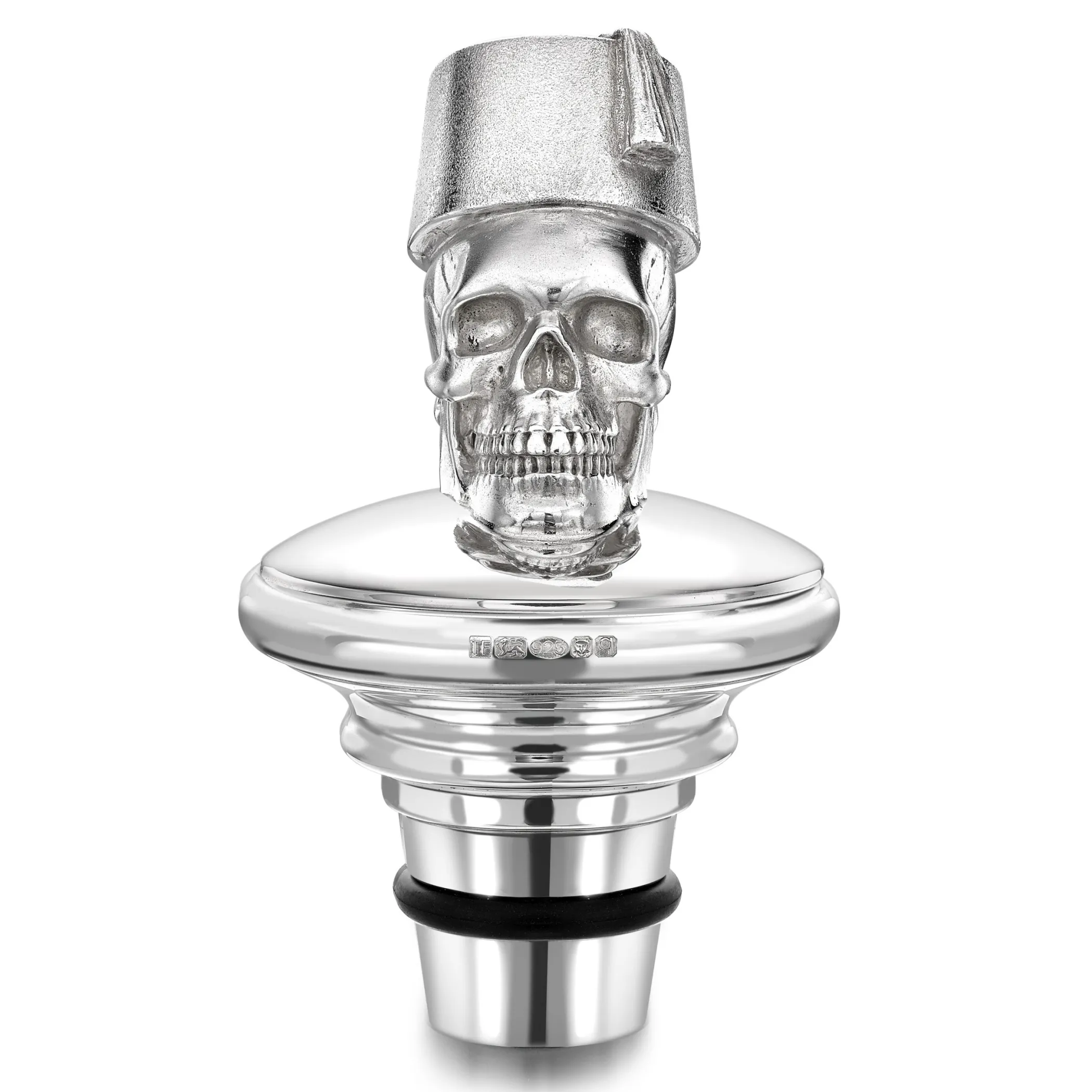 Theo Fennell Silverware*Silver Fez Skull Decanter Stopper