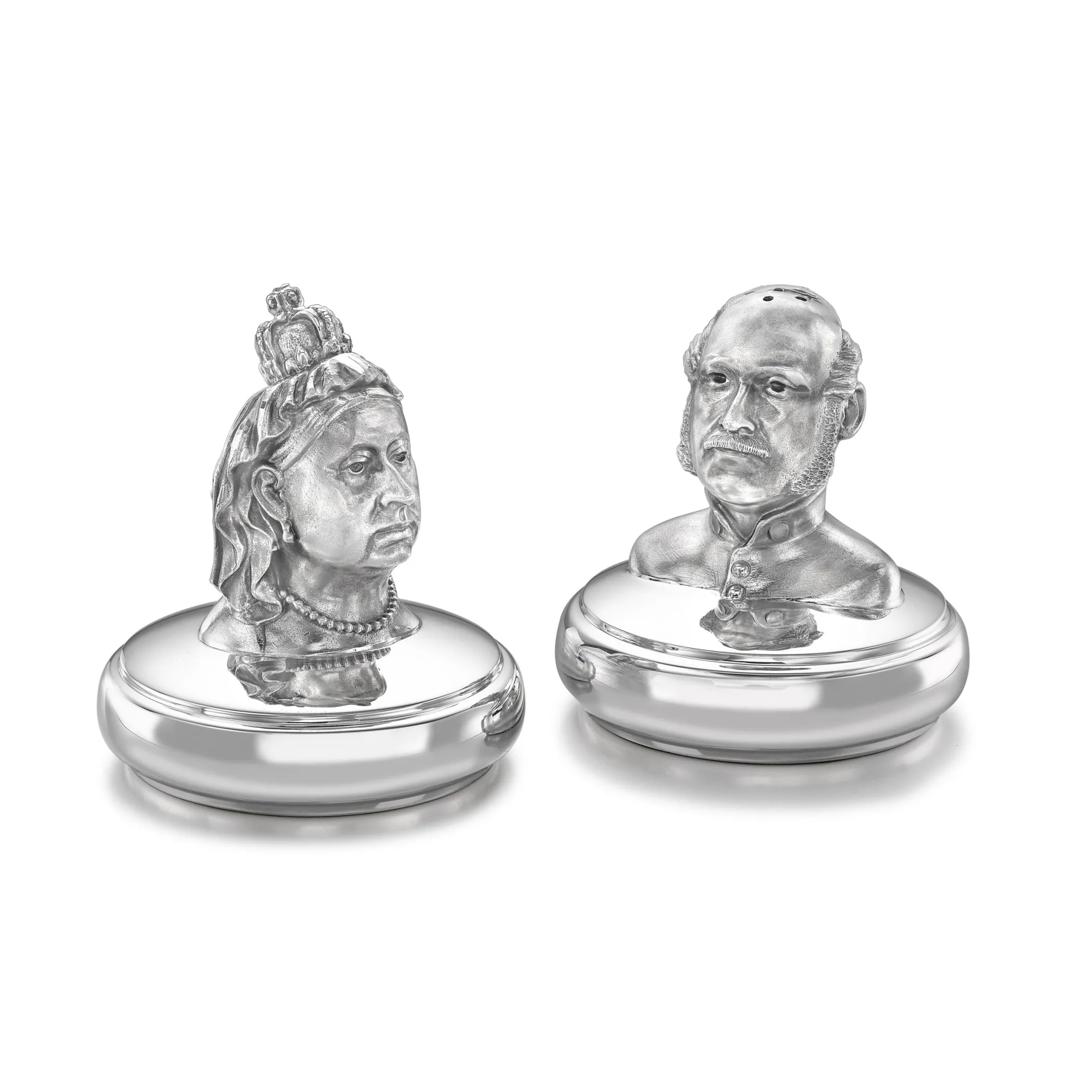Theo Fennell Silverware*Silver Queen Victoria & Prince Albert Salt & Pepper Shakers