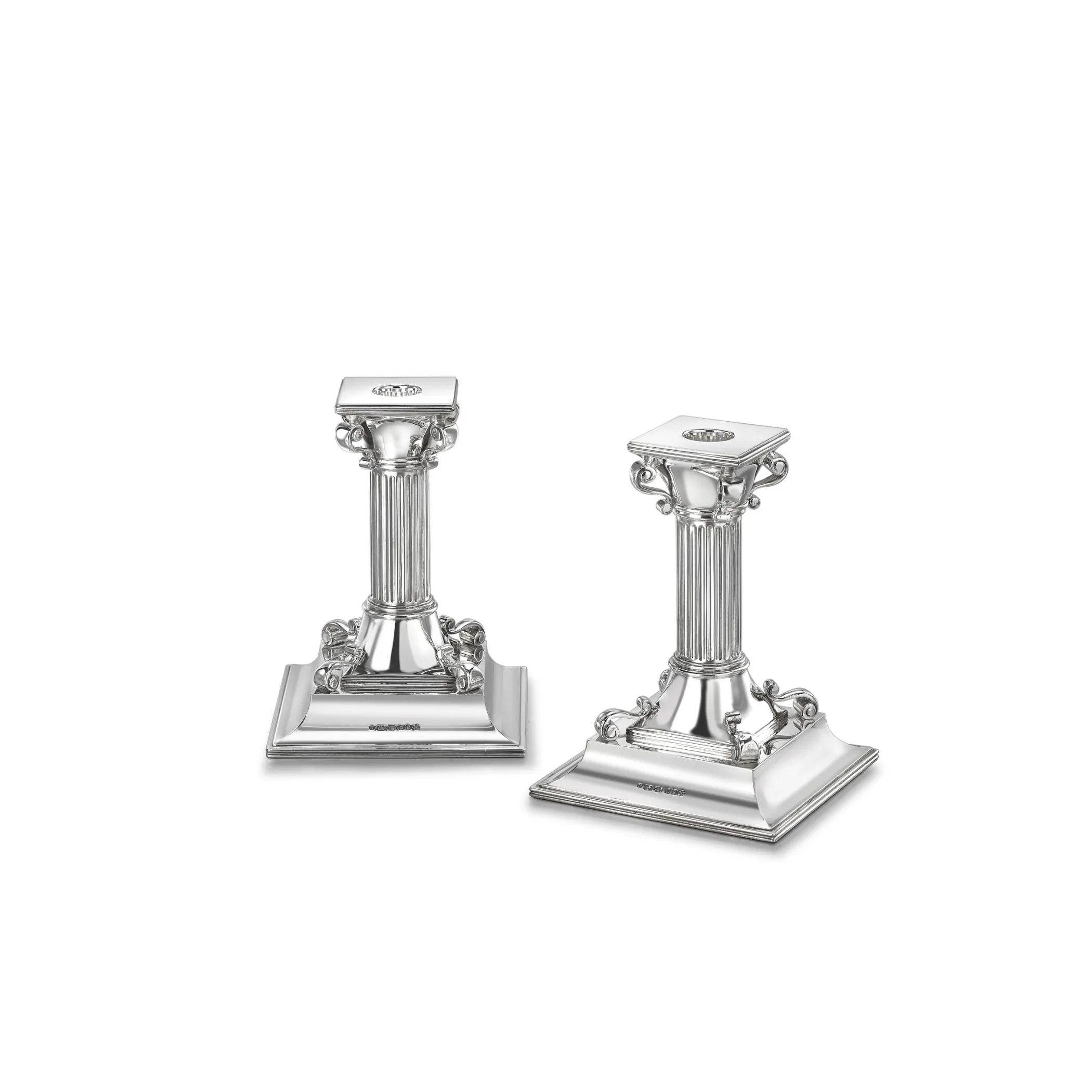 Theo Fennell Silverware*Silver Scroll Square Base Candlestick 6″