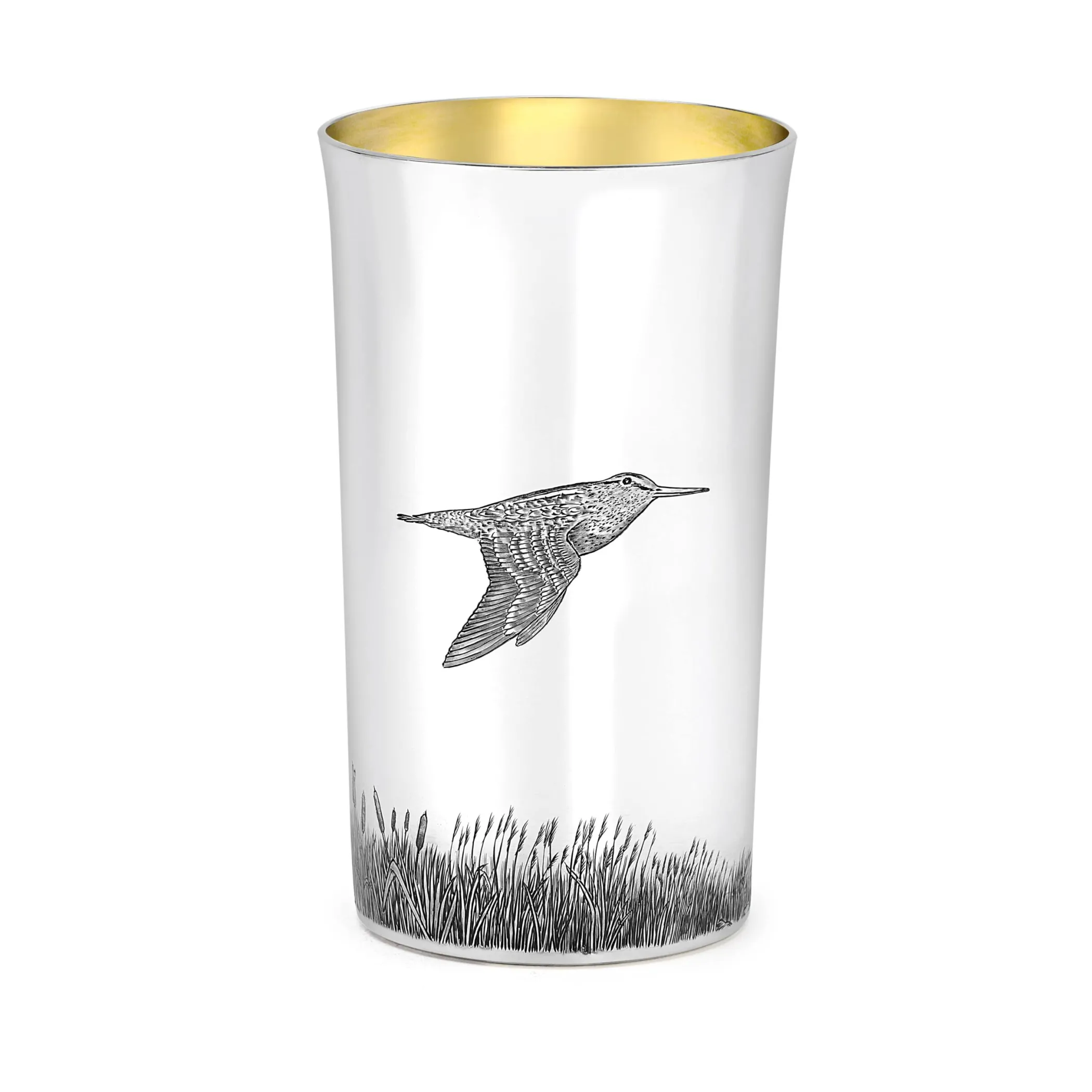 Theo Fennell Silverware*Straight Sided Flared Top Beaker Engraved with a Snipe Scene