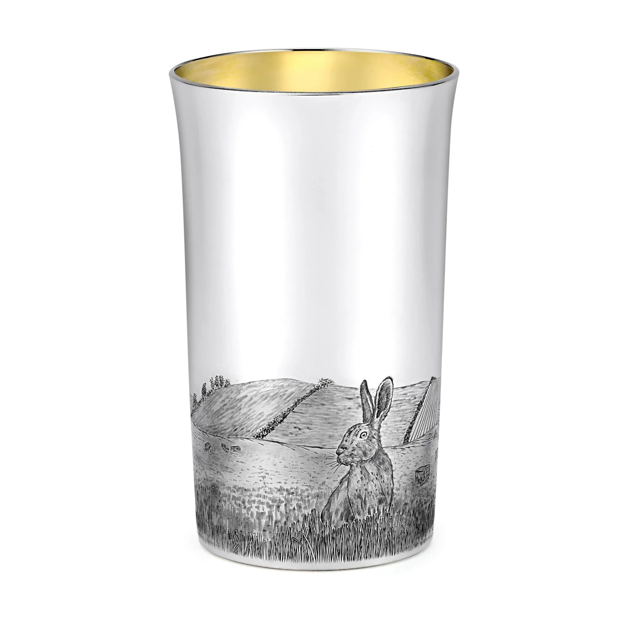 Theo Fennell Silverware*Straight Sided Flared Top Beaker Engraved with a Hare Scene