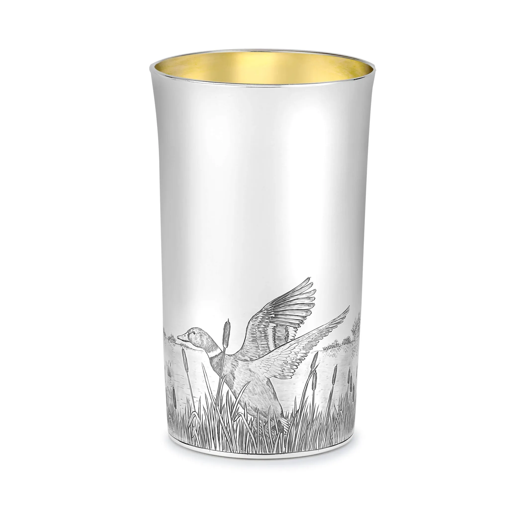 Theo Fennell Silverware*Straight Sided Flared Top Beaker Engraved with a Mallard Scene