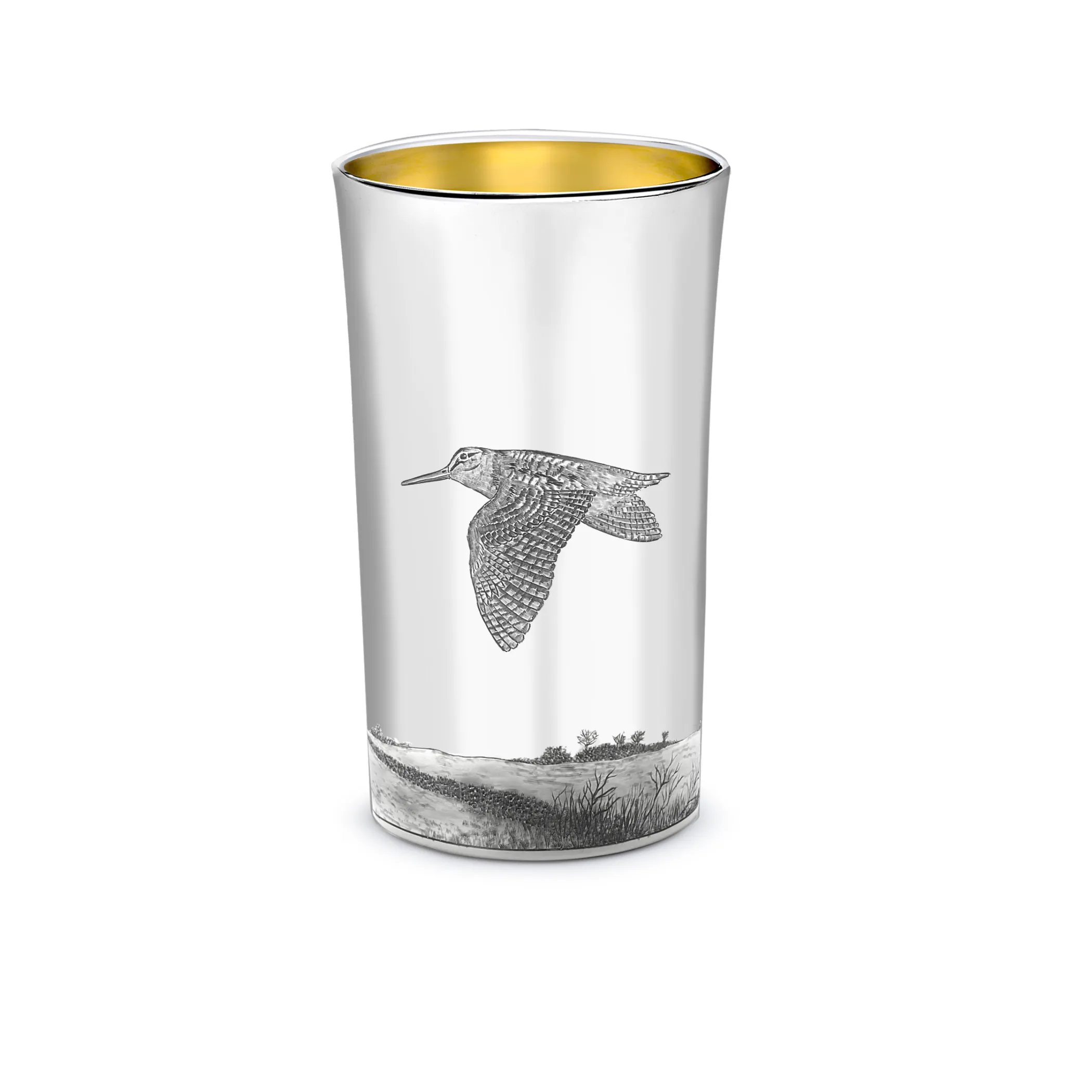Theo Fennell Silverware*Straight Sided Flared Top Beaker Engraved with a Woodcock Scene