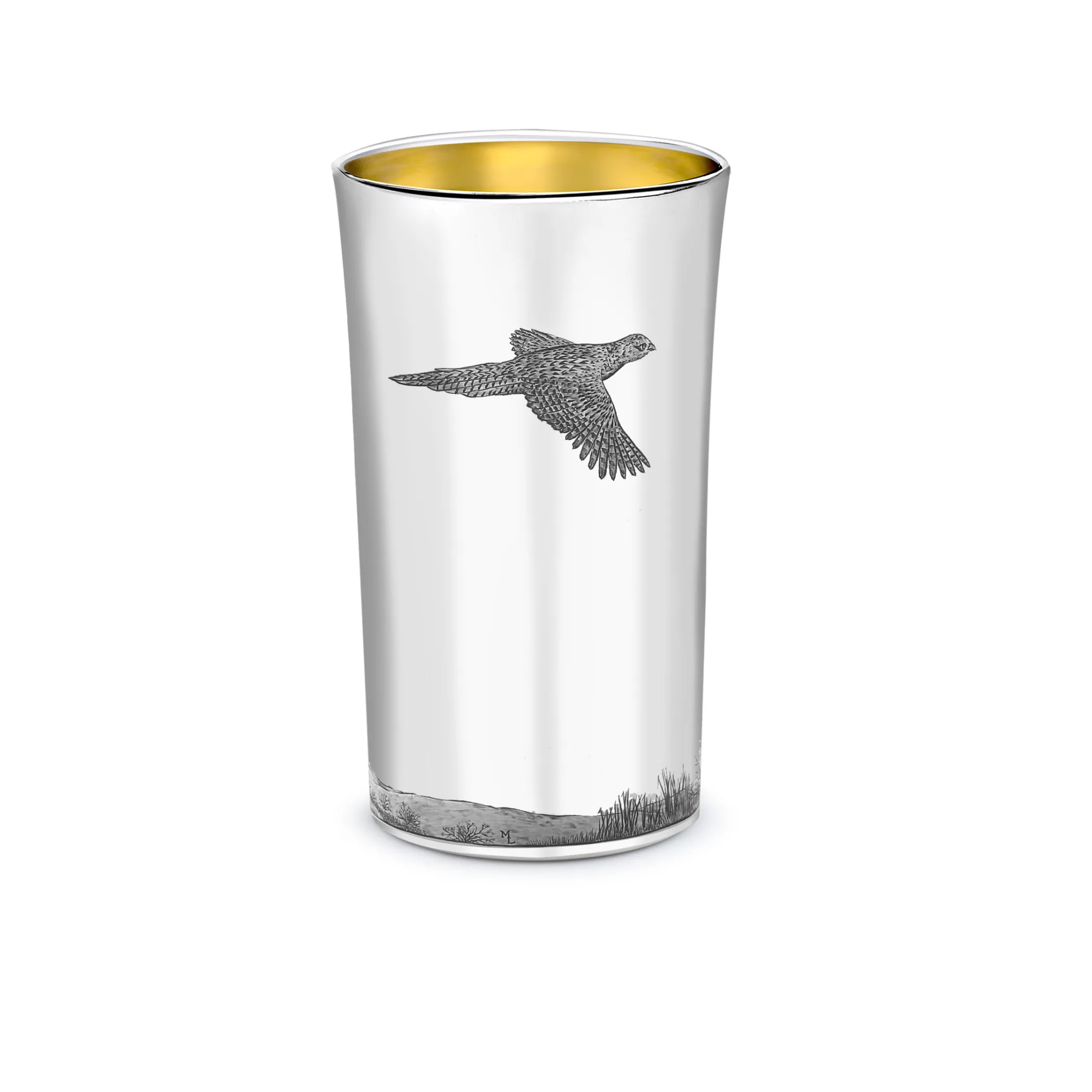 Theo Fennell Silverware*Straight Sided Flared Top Beaker Engraved with a Pheasant Scene