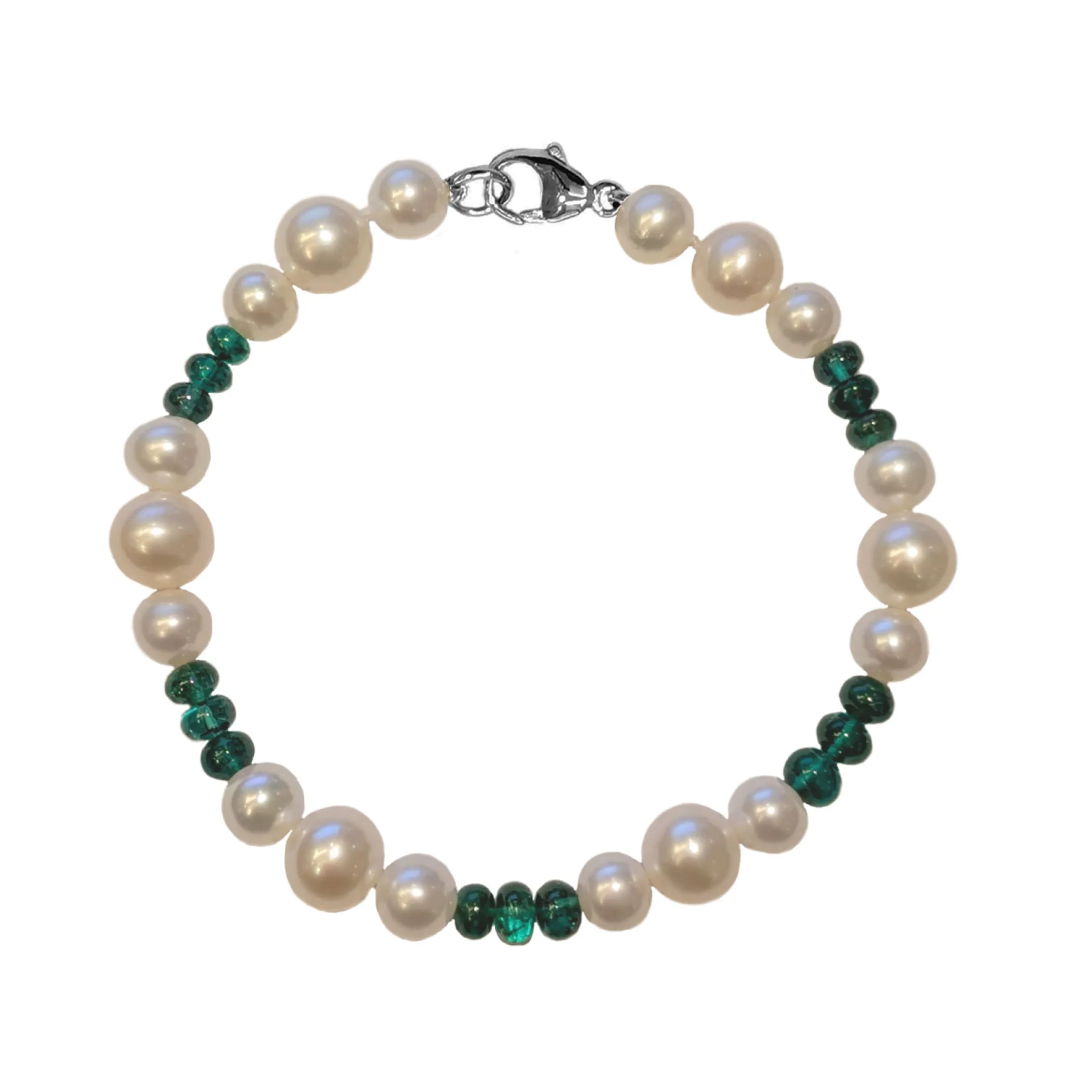 Theo Fennell Jewellery | Bracelets & Charms*White Gold, Emerald Bead and Pearl Bracelet